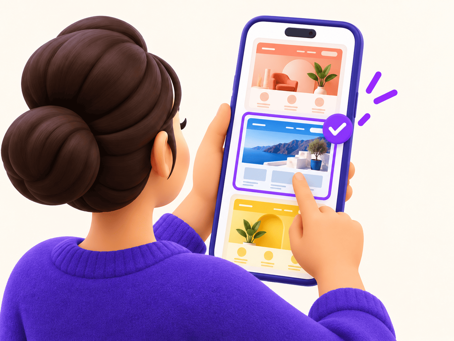 Ilustração mostrando a escolha de um modelo pelo celular