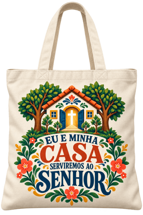 Ecobag com estampa Eu e minha casa serviremos ao Senhor